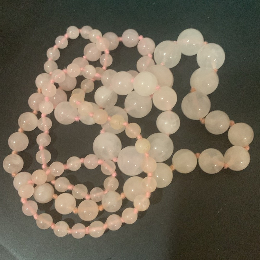 Vintage Rose Quartz Single Strand Hand Knotted Graduated Beads Necklace 34” - Picture 9 of 14